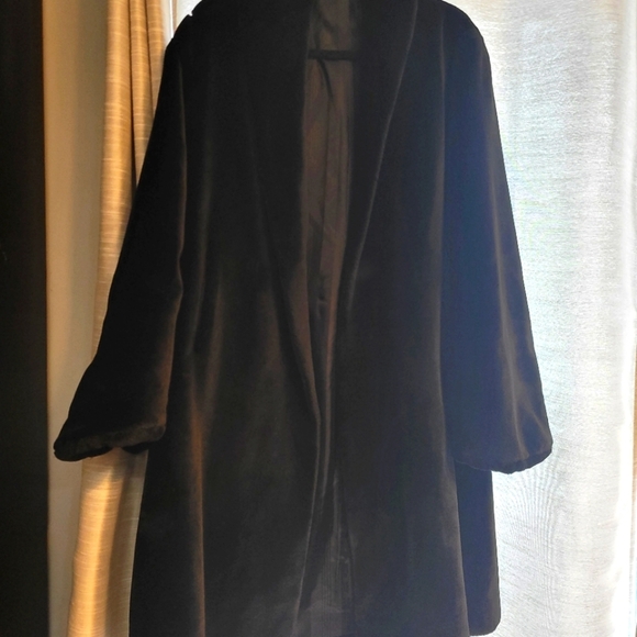 Vintage black simulated‎ fur mid length coat